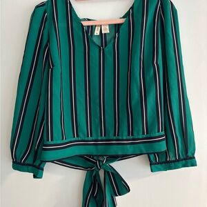 Japna Teal Striped Blouse with Tie Front